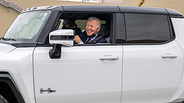 Joe Biden poses in an electric Hummer on Monday, Jan. 30, 2023. (Official White House photo)