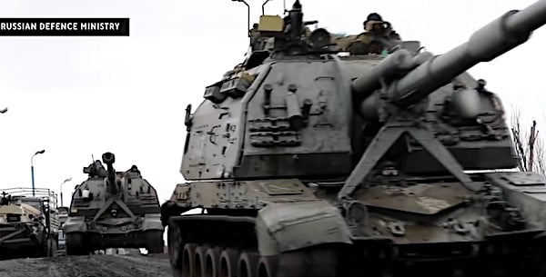 Russian military rolling through Ukraine in March 2022 (Video screenshot)